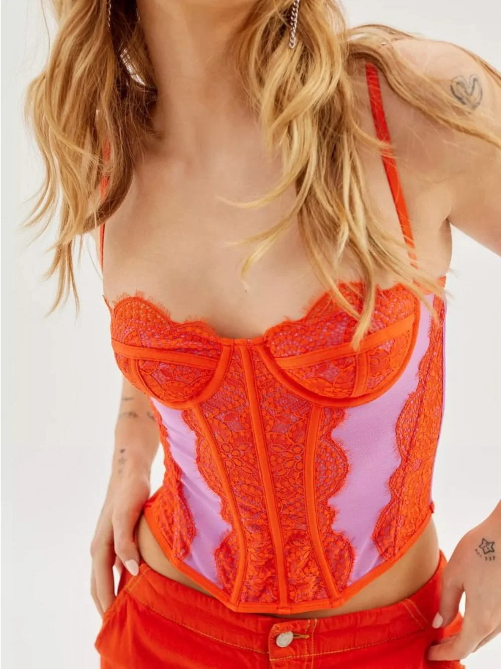 Out From Under Modern Love Corset Bustier Top, Orange/Red & Purple, Size Medium